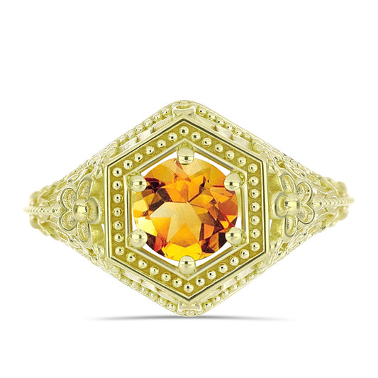 Anel de Prata com Banho de Ouro com Citrino Dourado do Rio Grande  Contraste: Cabeca de Veado (800)