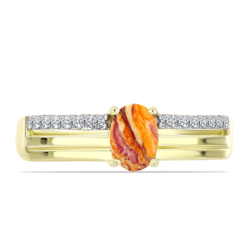 Anel de Prata com Banho de Ouro com Concha Pata de Leões e Topázio Branco