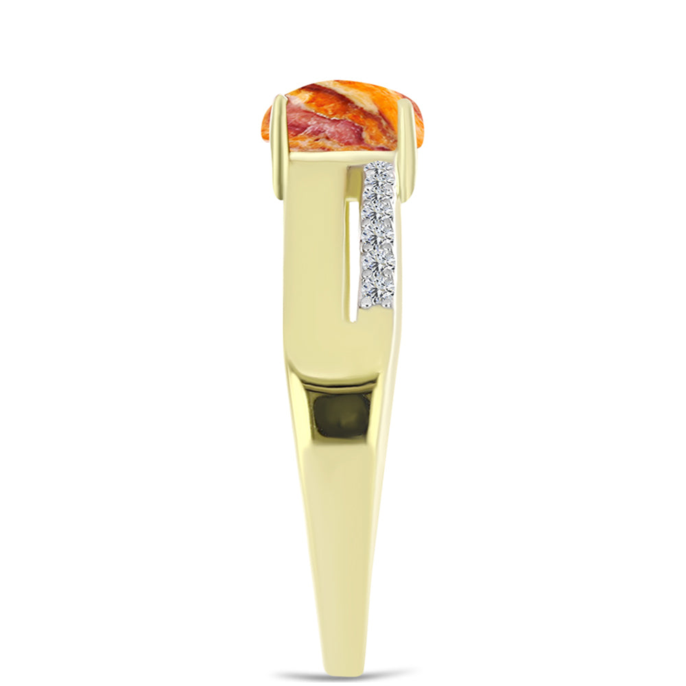 Anel de Prata com Banho de Ouro com Concha Pata de Leões e Topázio Branco 4 