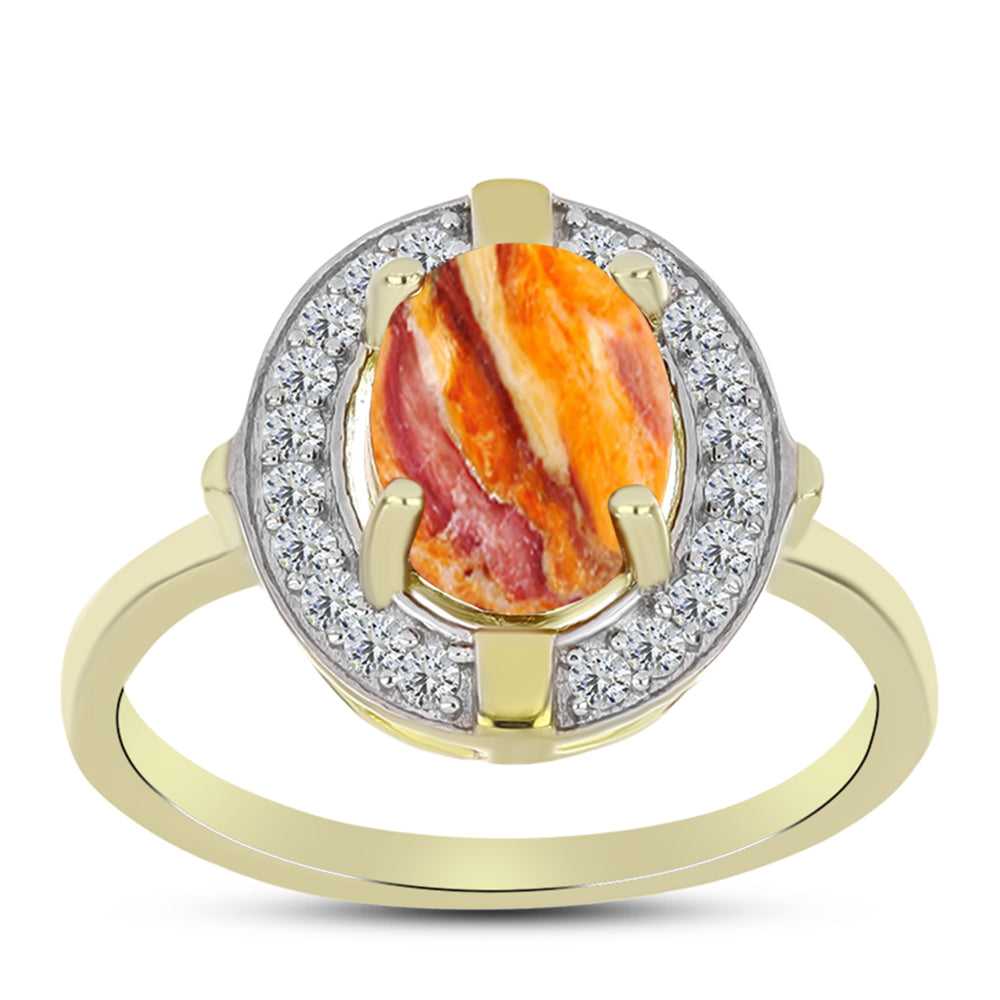 Anel de Prata com Banho de Ouro com Concha Pata de Leões e Topázio Branco