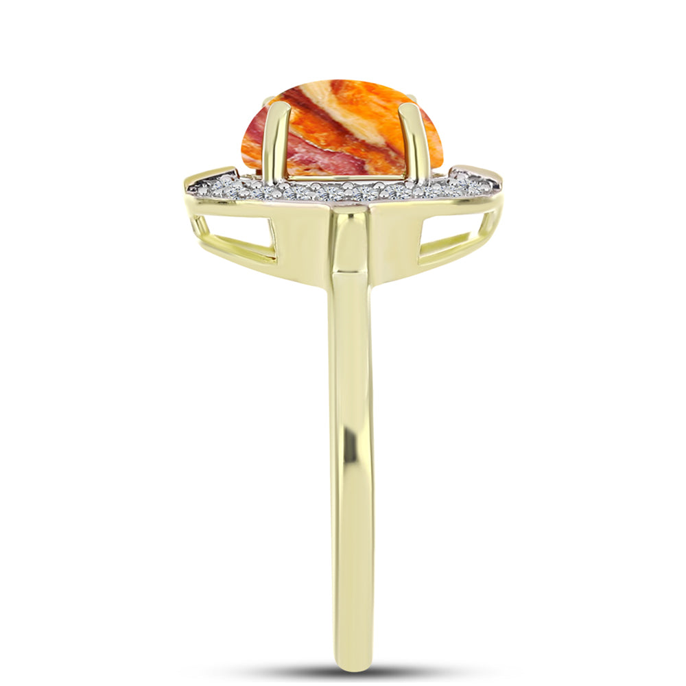 Anel de Prata com Banho de Ouro com Concha Pata de Leões e Topázio Branco 4 