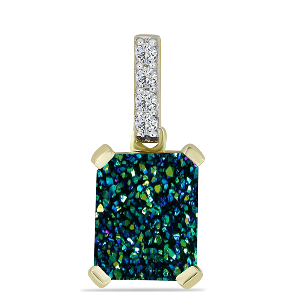 Pendente de Prata com Banho de Ouro com Drusy Verde e Topázio Branco