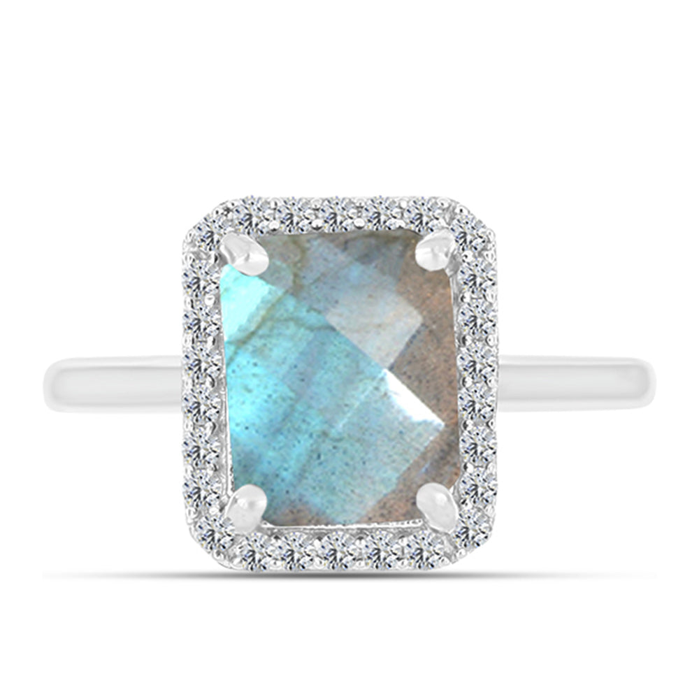 Anel de Prata com Labradorite e Topázio Branco