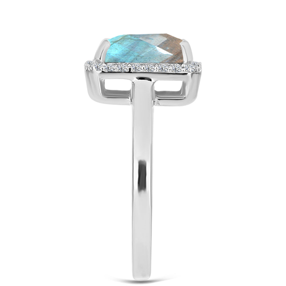 Anel de Prata com Labradorite e Topázio Branco