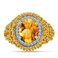 Anel de Prata com Banho de Ouro com Citrino Dourado do Rio Grande e Topázio Branco  Contraste: Cabeca de Veado (800)