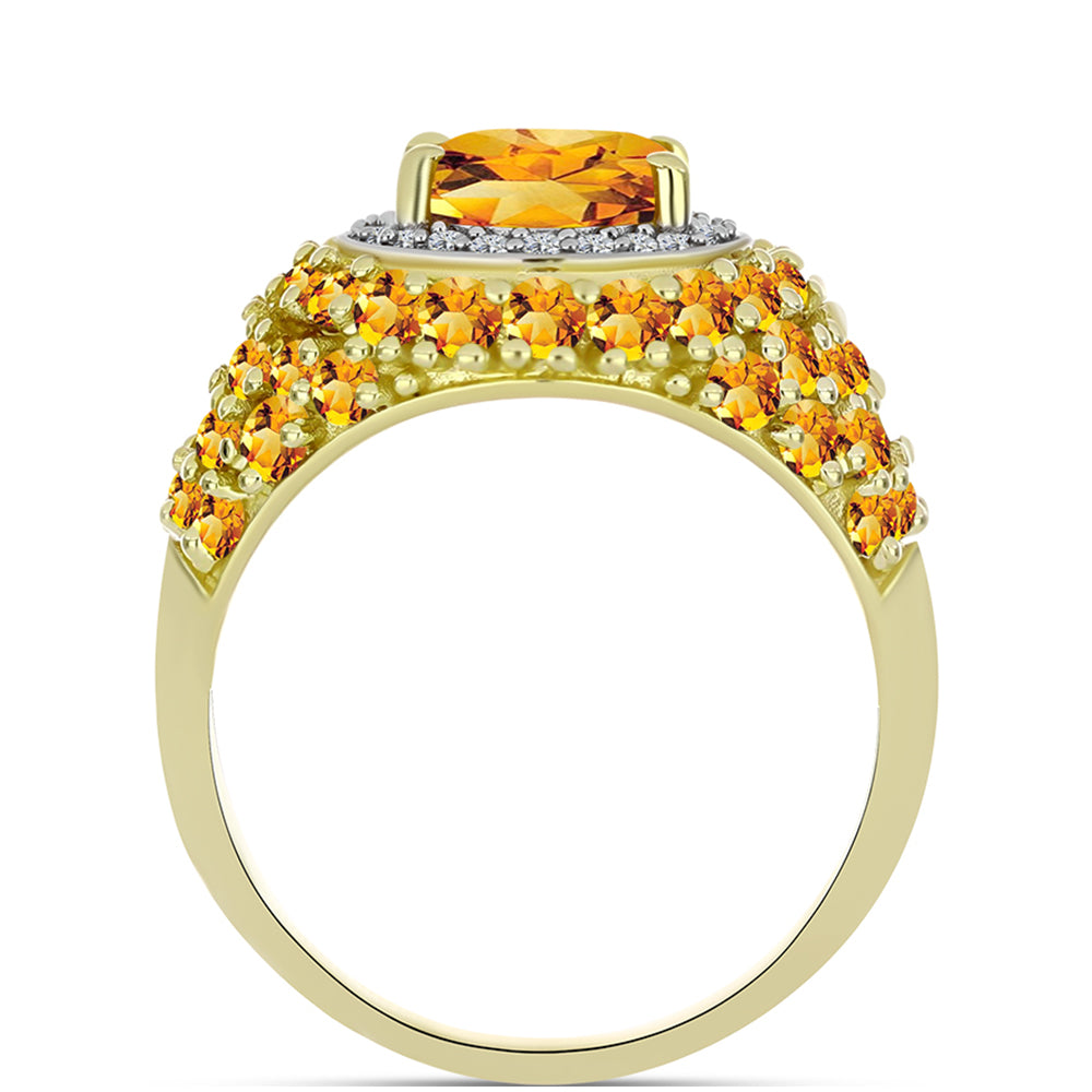 Anel de Prata com Banho de Ouro com Citrino Dourado do Rio Grande e Topázio Branco  Contraste: Cabeca de Veado (800) 2 