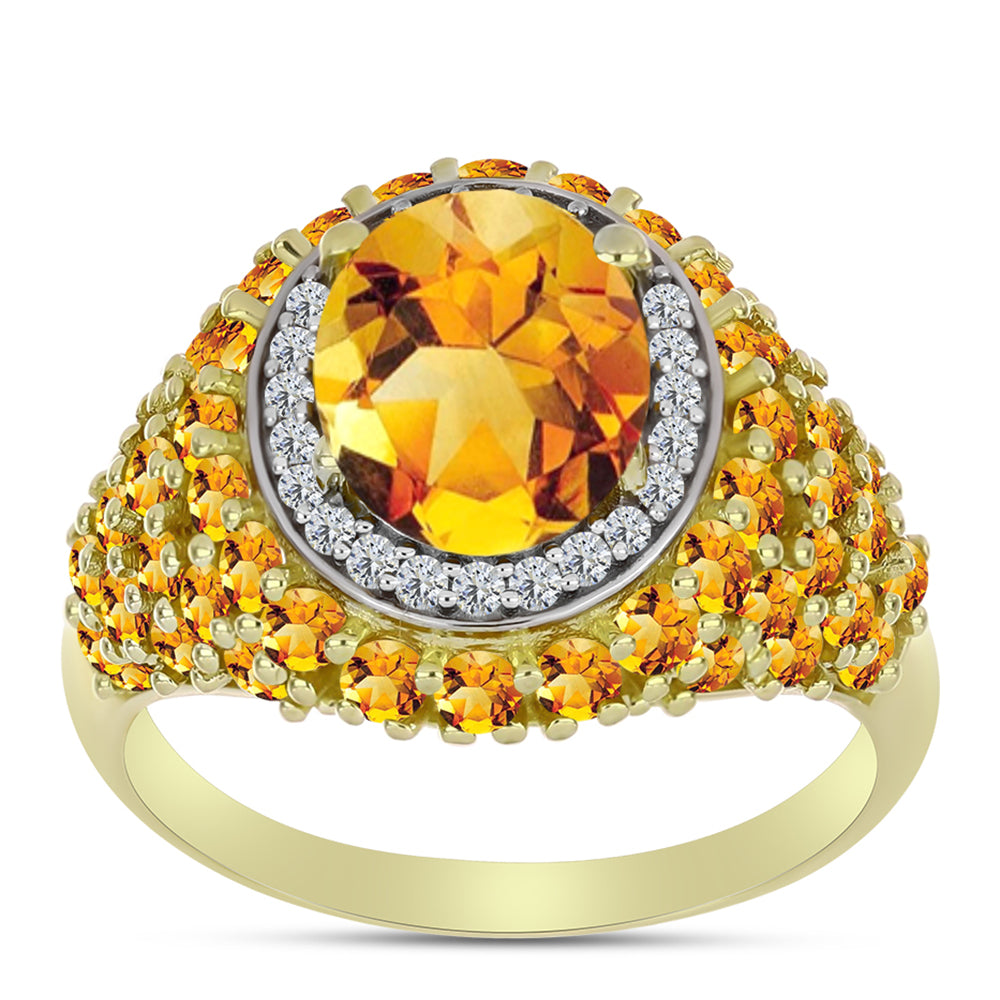 Anel de Prata com Banho de Ouro com Citrino Dourado do Rio Grande e Topázio Branco  Contraste: Cabeca de Veado (800) 3 