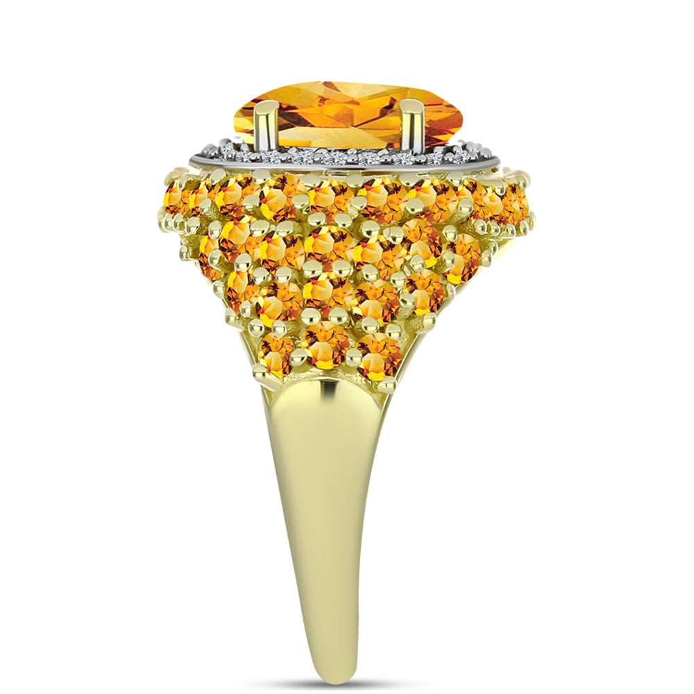 Anel de Prata com Banho de Ouro com Citrino Dourado do Rio Grande e Topázio Branco  Contraste: Cabeca de Veado (800)