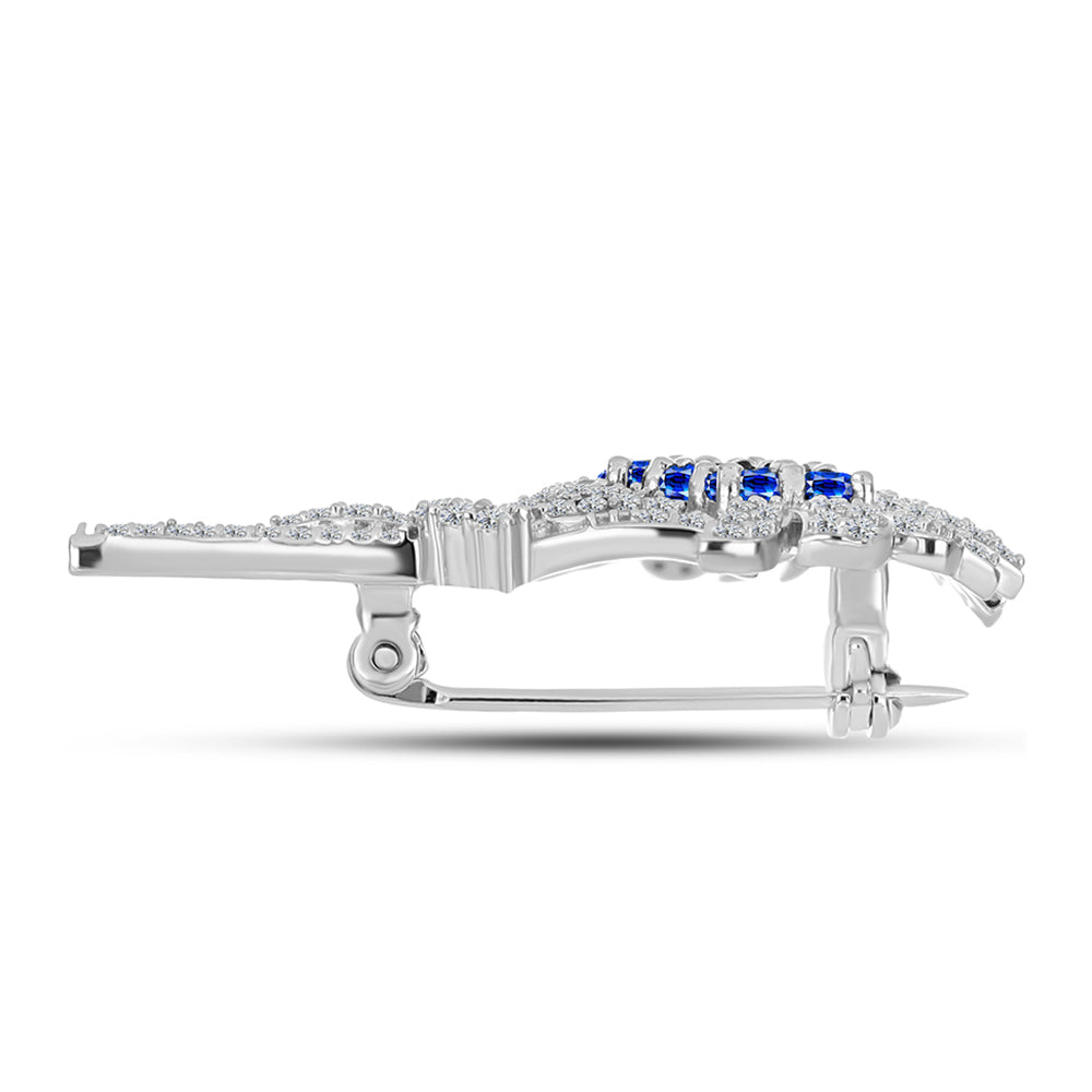 Alfinete de Prata com Safira Azul Australiana e Topázio Branco  Contraste: Cabeca de Veado (800) 2 