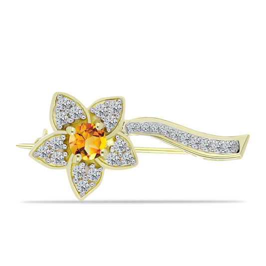 Alfinete de Prata com Banho de Ouro com Citrino Dourado do Rio Grande e Topázio Branco  Contraste: Cabeca de Veado (800)
