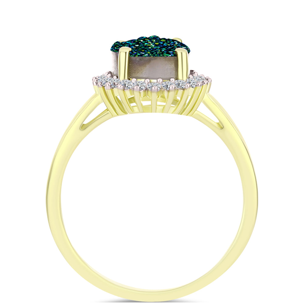 Anel de Prata com Banho de Ouro com Drusy Verde e Topázio Branco