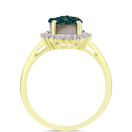 Anel de Prata com Banho de Ouro com Drusy Verde e Topázio Branco