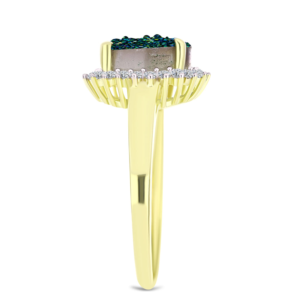 Anel de Prata com Banho de Ouro com Drusy Verde e Topázio Branco 4 