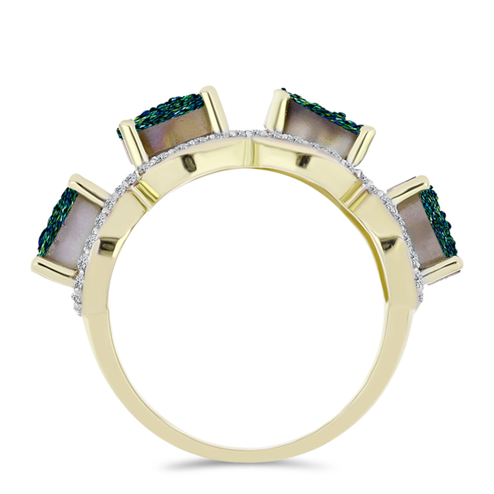 Anel de Prata com Banho de Ouro com Drusy Verde e Topázio Branco  Contraste: Cabeca de Veado (800) 2 