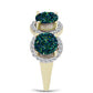 Anel de Prata com Banho de Ouro com Drusy Verde e Topázio Branco  Contraste: Cabeca de Veado (800)