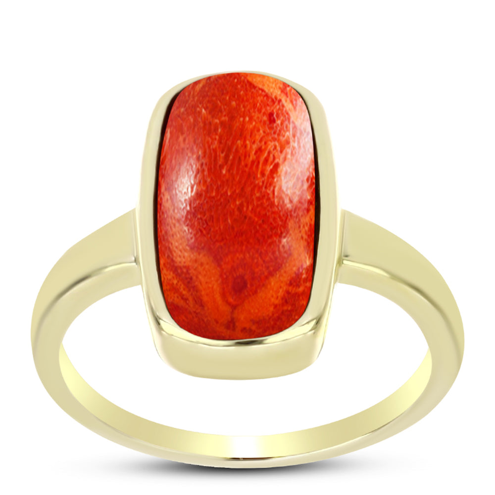 Anel de Prata com Banho de Ouro com Coral Esponja Vermelha  Contraste: Cabeca de Veado (800) 3 