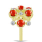 Anel de Prata com Banho de Ouro com Coral Esponja Vermelha e Topázio Branco  Contraste: Cabeca de Veado (800)