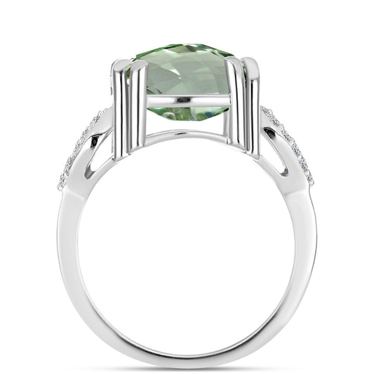 Anel de Prata com Ametista Verde e Topázio Branco  Contraste: Cabeca de Veado (800)