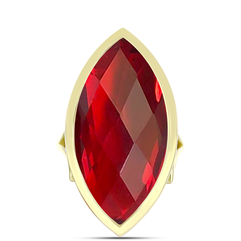 Anel de Prata com Banho de Ouro com Ágata Vermelha  Contraste: Cabeca de Veado (800)