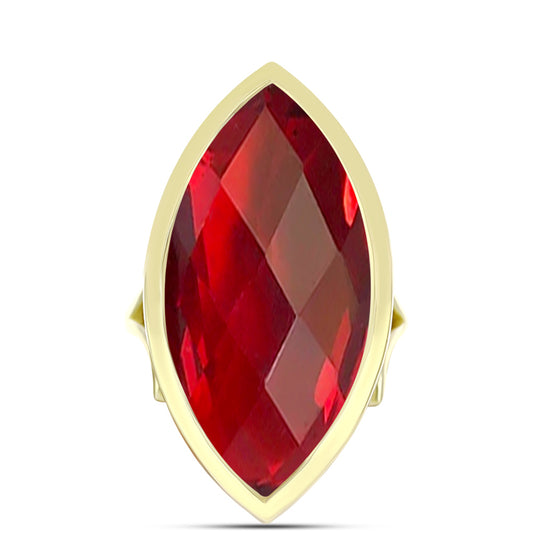 Anel de Prata com Banho de Ouro com Ágata Vermelha  Contraste: Cabeca de Veado (800)