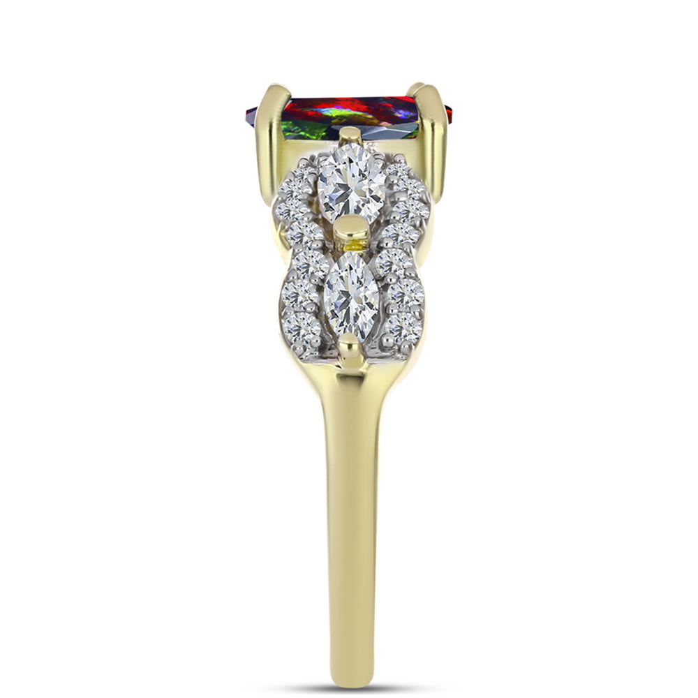Anel de Prata com Banho de Ouro com Opala Preta de Lega Dembi da Etiópia e Topázio Branco  Contraste: Cabeca de Veado (800) 4 