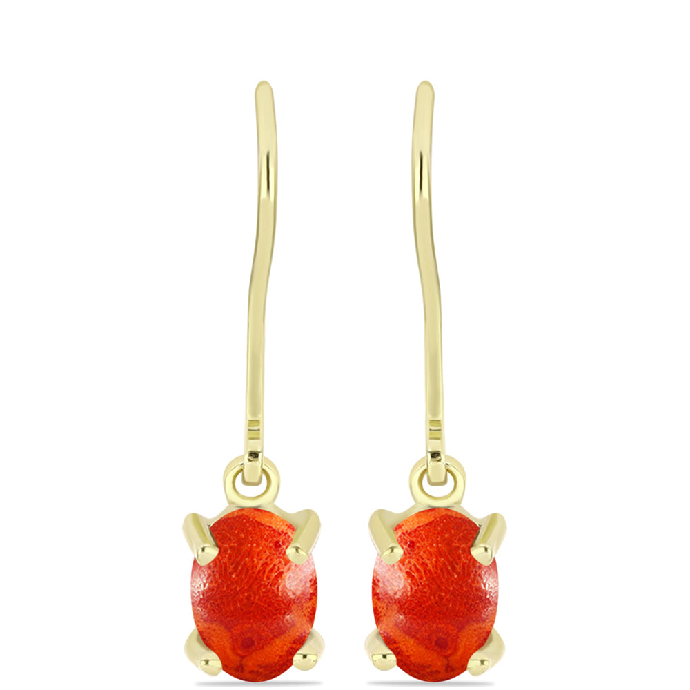 Brincos de Prata com Banho de Ouro com Coral Esponja Vermelha