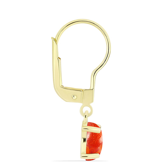 Brincos de Prata com Banho de Ouro com Coral Esponja Vermelha