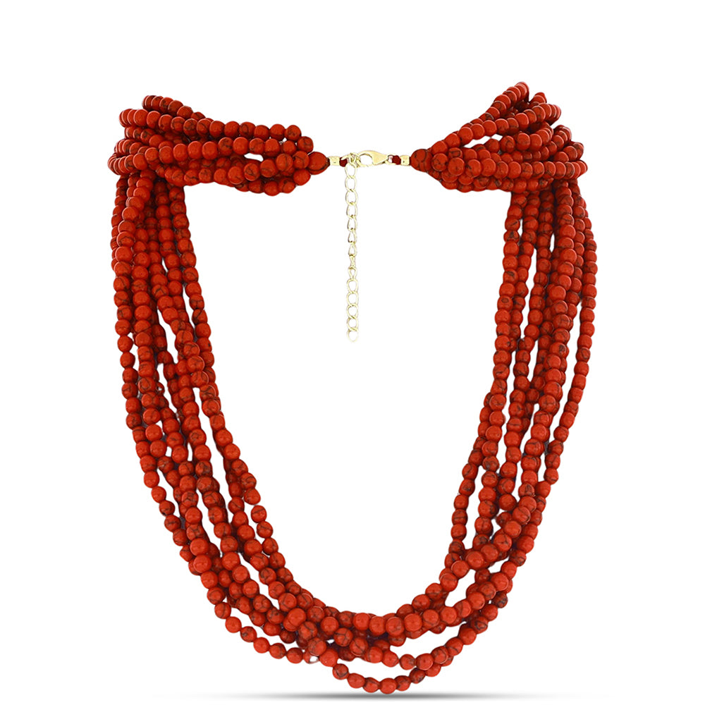 Colar de Prata com Banho de Ouro com Coral Esponja Vermelha 1 