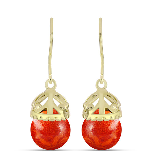 Brincos de Prata com Banho de Ouro com Coral Esponja Vermelha