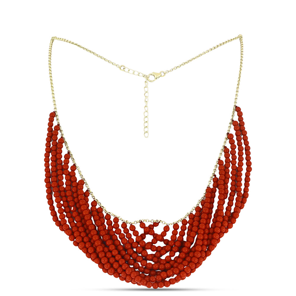 Colar de Prata com Banho de Ouro com Coral Esponja Vermelha  Contraste: Cabeca de Veado (800)