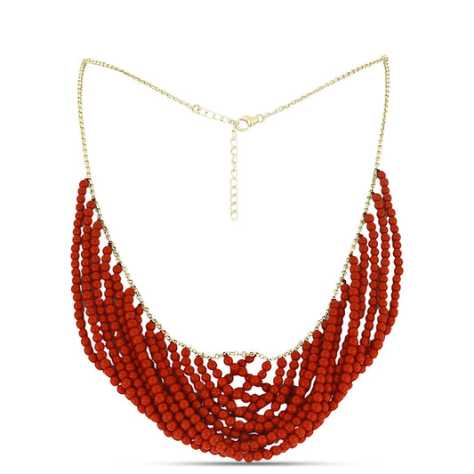 Colar de Prata com Banho de Ouro com Coral Esponja Vermelha  Contraste: Cabeca de Veado (800)