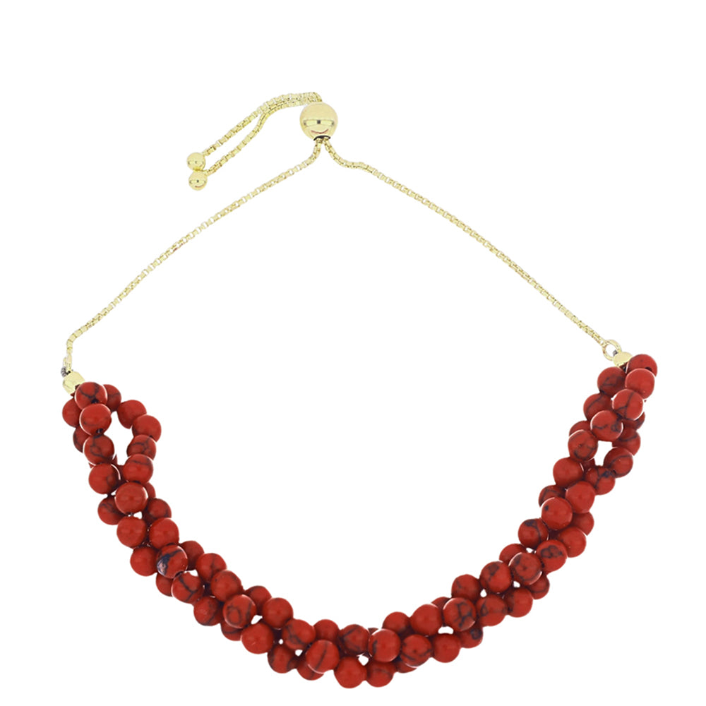 Pulseira de Prata com Banho de Ouro com Coral Esponja Vermelha 1 