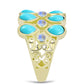 Anel de Prata com Banho de Ouro com Turquesa Bela Adormecida e Pedra da Lua Arco-íris  Contraste: Cabeca de Veado (800)