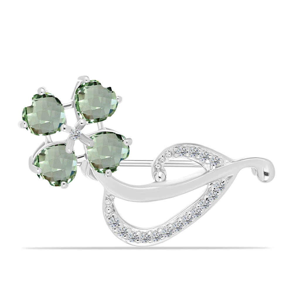 Alfinete de Prata com Ametista Verde e Topázio Branco  Contraste: Cabeca de Veado (800)