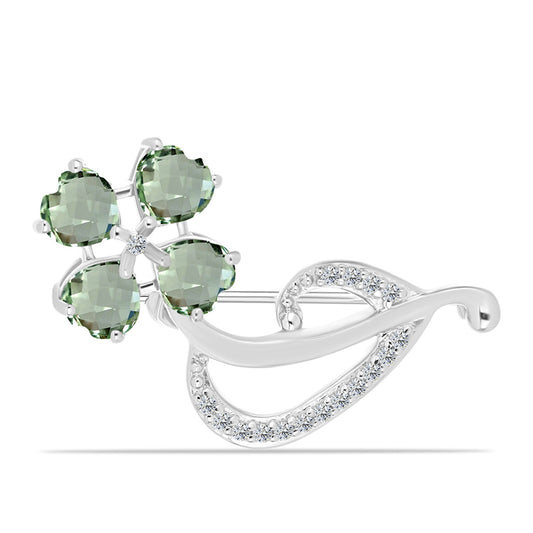 Alfinete de Prata com Ametista Verde e Topázio Branco  Contraste: Cabeca de Veado (800)