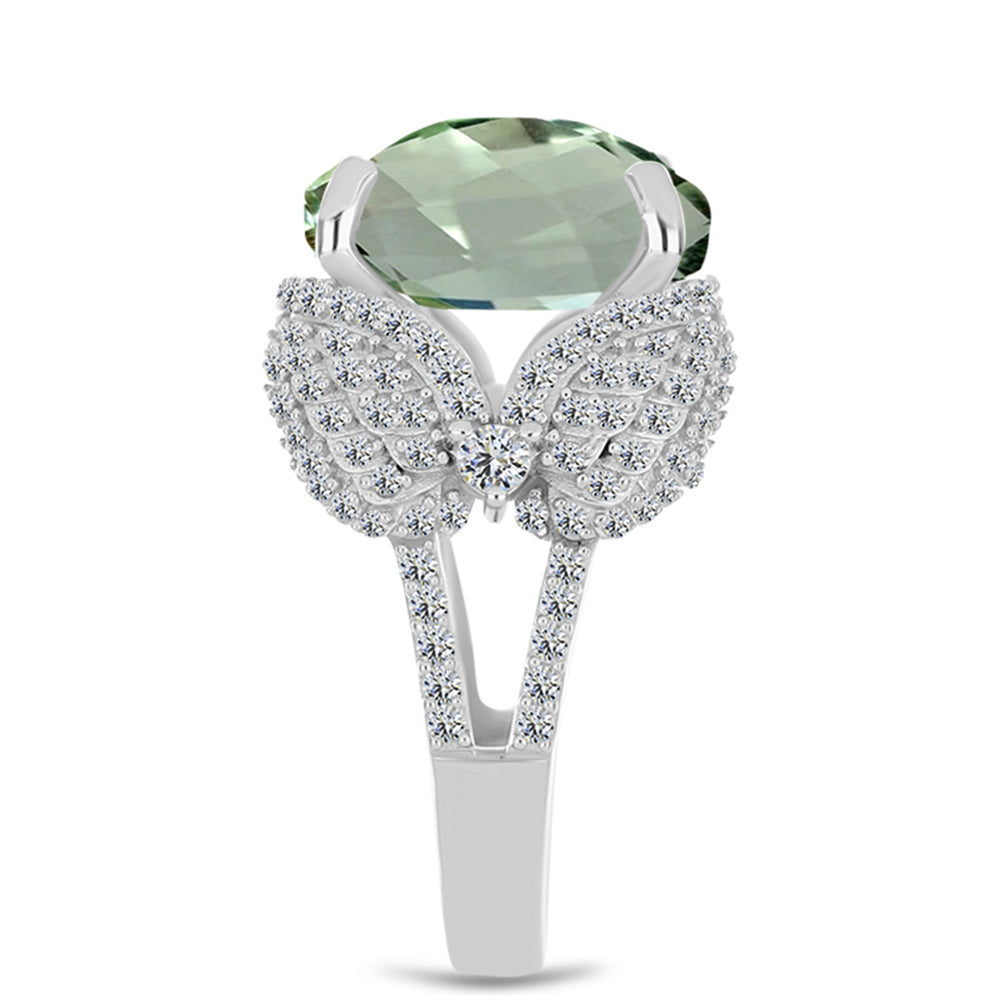 Anel de Prata com Ametista Verde e Topázio Branco  Contraste: Cabeca de Veado (800)