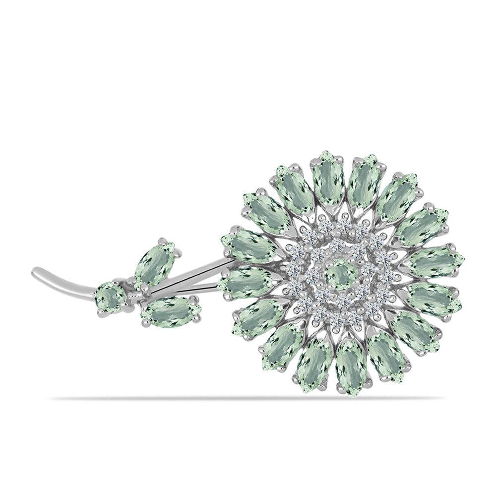 Alfinete de Prata com Ametista Verde e Topázio Branco  Contraste: Cabeca de Veado (800)