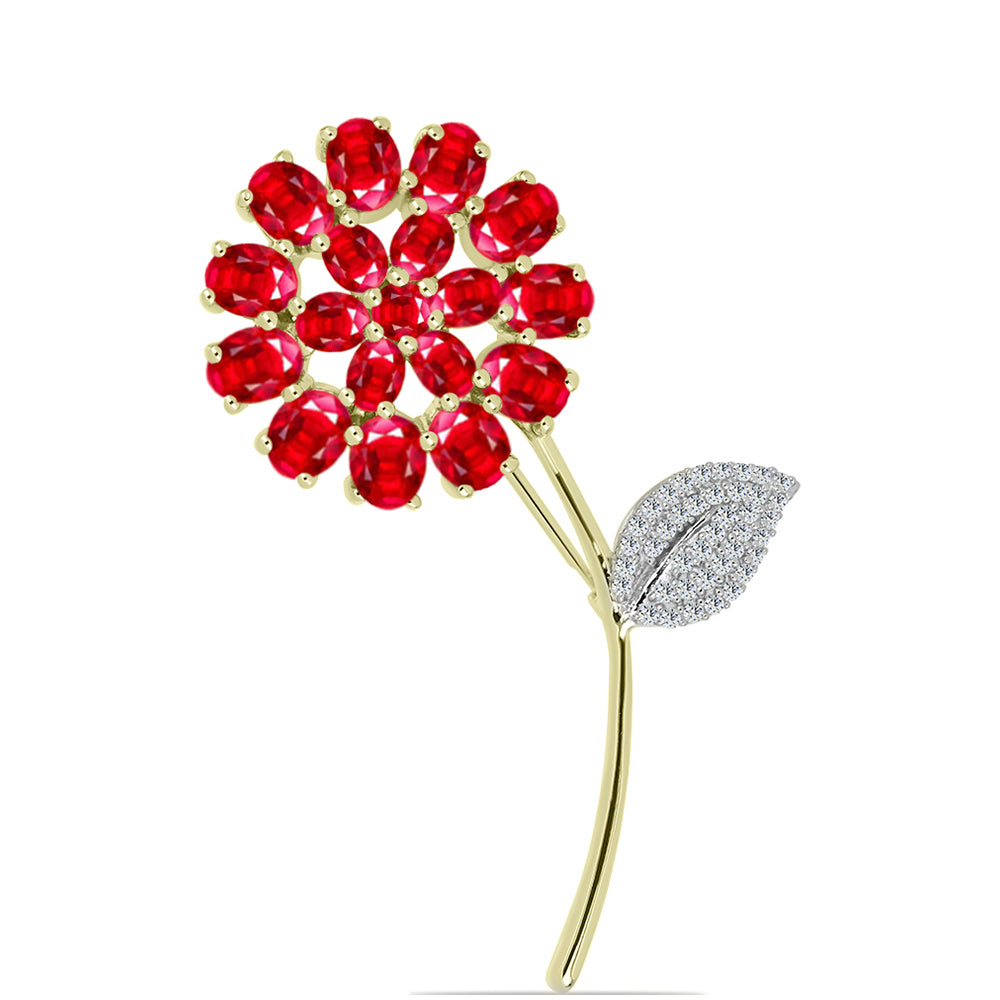 Alfinete de Prata com Banho de Ouro com Ágata Vermelha e Topázio Branco  Contraste: Cabeca de Veado (800) 1 