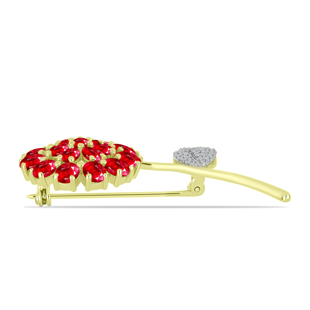 Alfinete de Prata com Banho de Ouro com Ágata Vermelha e Topázio Branco  Contraste: Cabeca de Veado (800)