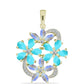 Pendente de Prata com Banho de Ouro com Turquesa Bela Adormecida e Pedra da Lua Arco-íris  Contraste: Cabeca de Veado (800)