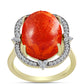 Anel de Prata com Banho de Ouro com Coral Esponja Vermelha e Topázio Branco  Contraste: Cabeca de Veado (800)