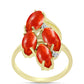 Anel de Prata com Banho de Ouro com Coral Esponja Vermelha e Topázio Branco  Contraste: Cabeca de Veado (800)
