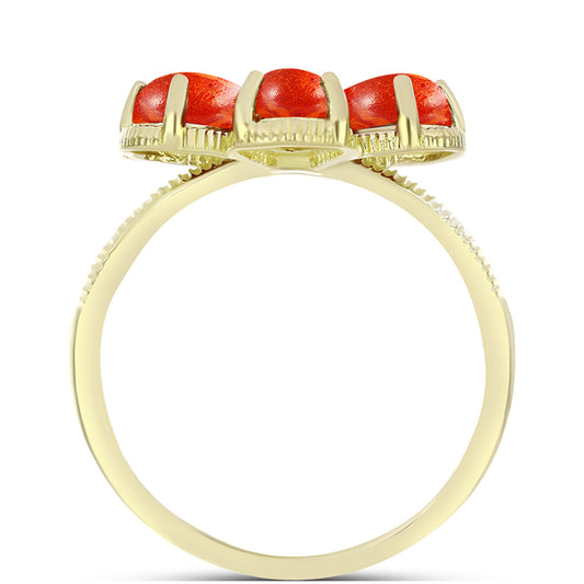 Anel de Prata com Banho de Ouro com Coral Esponja Vermelha e Topázio Branco  Contraste: Cabeca de Veado (800)