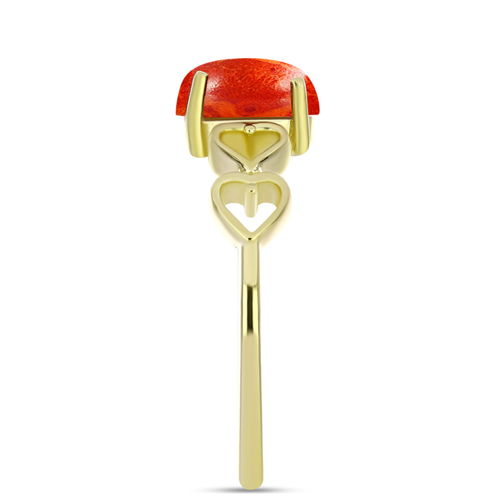 Anel de Prata com Banho de Ouro com Coral Esponja Vermelha