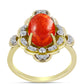 Anel de Prata com Banho de Ouro com Coral Esponja Vermelha e Topázio Branco  Contraste: Cabeca de Veado (800)