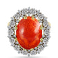 Anel de Prata com Banho de Ouro com Coral Esponja Vermelha e Zircão Branco  Contraste: Cabeca de Veado (800)