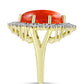 Anel de Prata com Banho de Ouro com Coral Esponja Vermelha e Zircão Branco  Contraste: Cabeca de Veado (800)