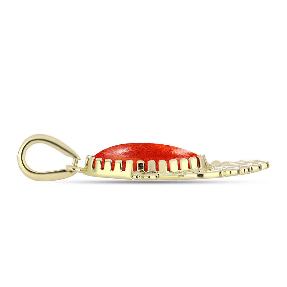 Pendente de Prata com Banho de Ouro com Coral Esponja Vermelha 2 
