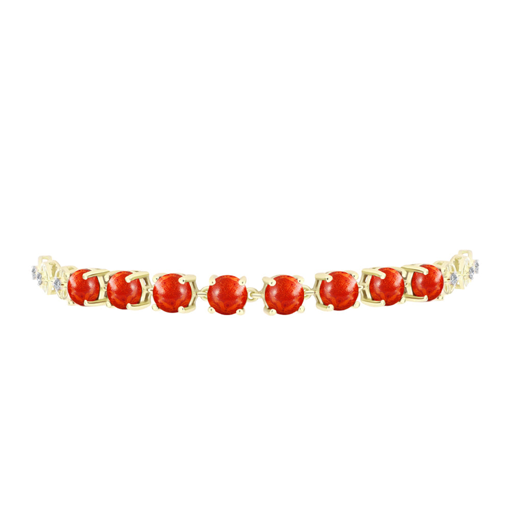 Pulseira de Prata com Banho de Ouro com Coral Esponja Vermelha e Topázio Branco  Contraste: Cabeca de Veado (800)