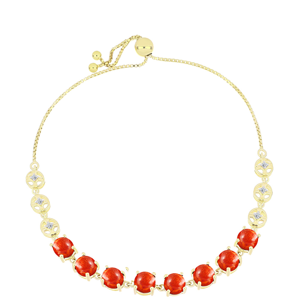 Pulseira de Prata com Banho de Ouro com Coral Esponja Vermelha e Topázio Branco  Contraste: Cabeca de Veado (800)